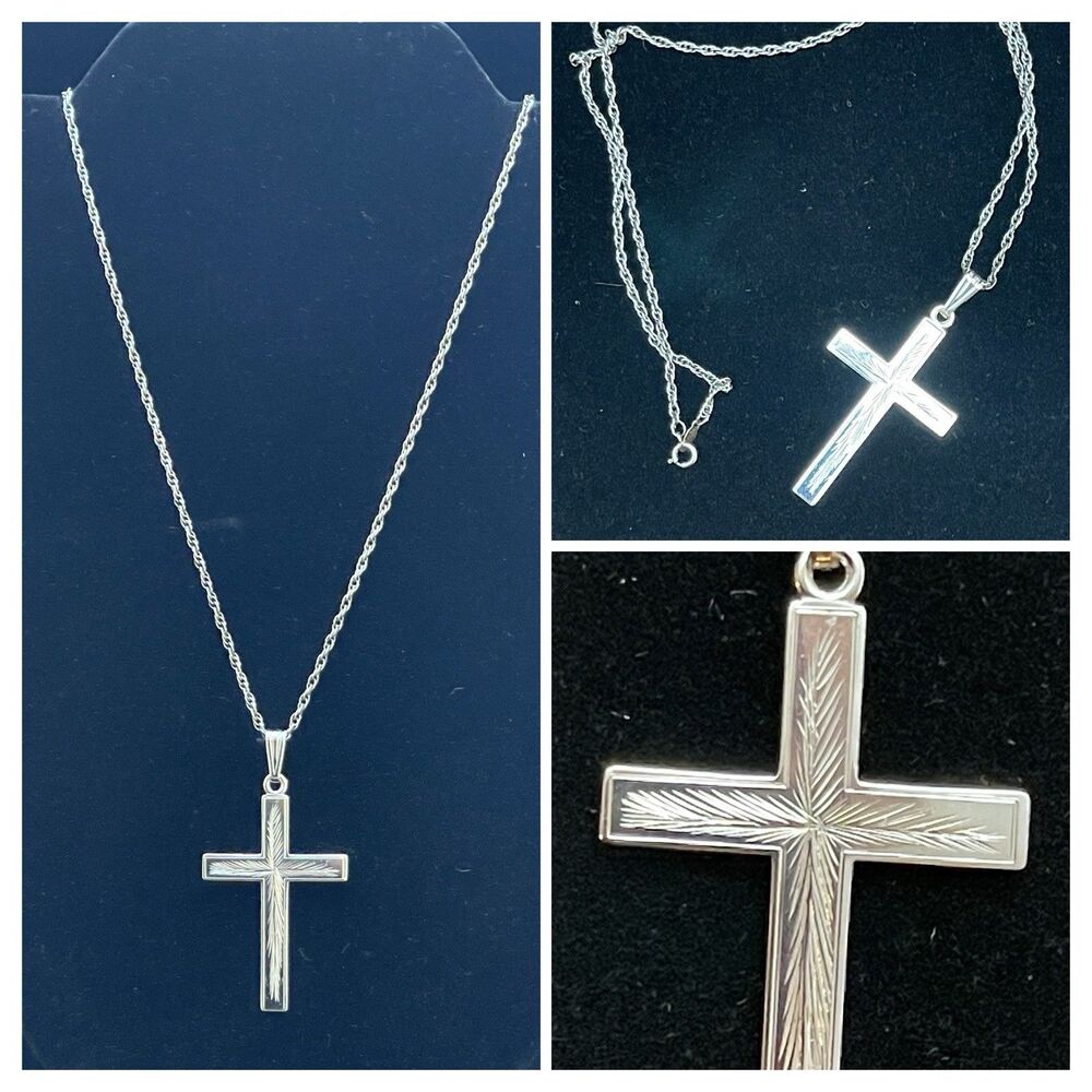 Vintage B.A. Ballou Sterling Silver Cross Pendant Necklace 925 Rope Chain 6.63g